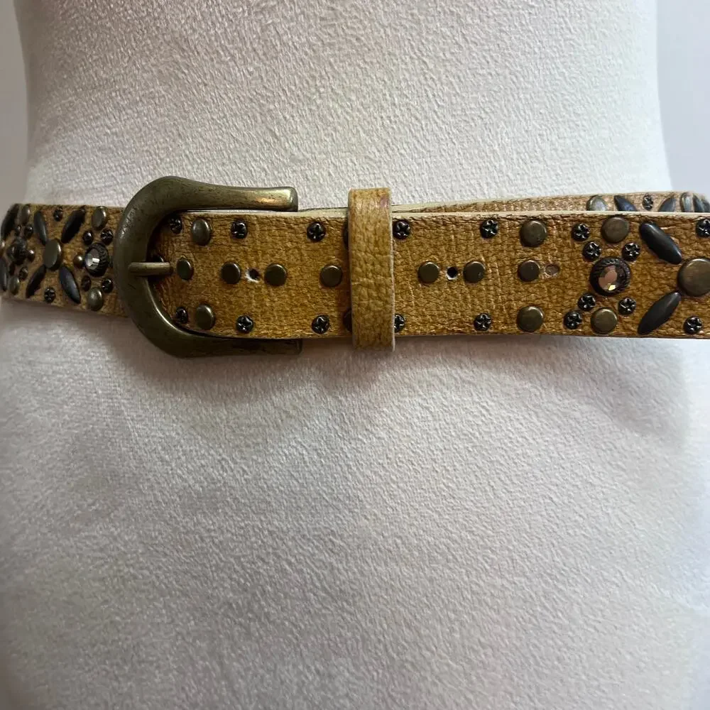 Leatherock Genuine Leather Embellished Belt Studded Rhinestone Western 30-34